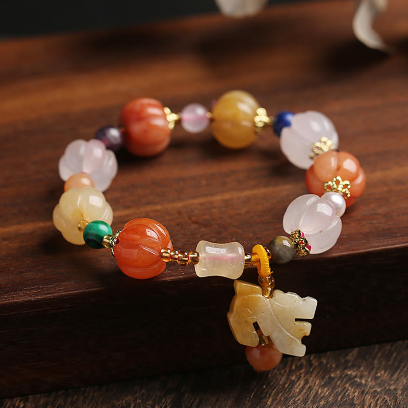 Golden Silk Jade Wealth Bracelet with Pixiu for Luck