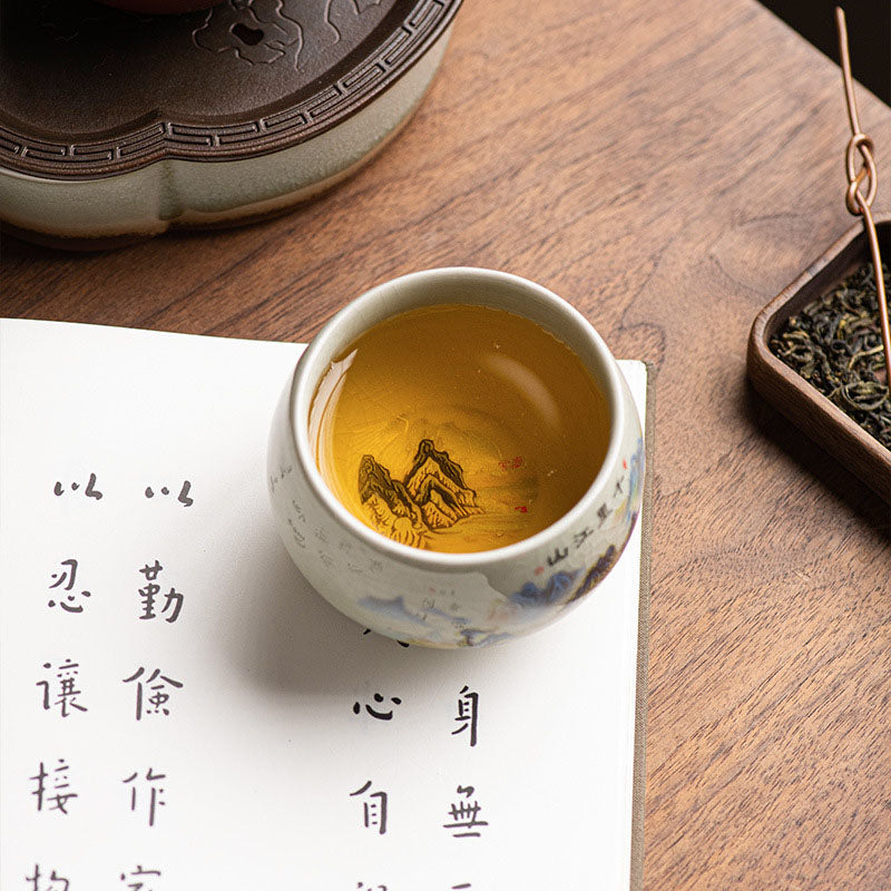 Ceramic Kung Fu Teacup 150ml | Panorama of Rivers and Mountains