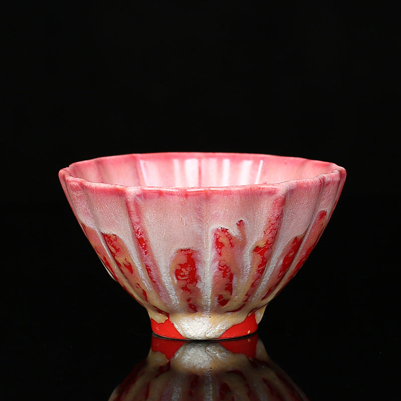 Retro Blue Red Gradient Lotus Ceramic Teacup Bowl
