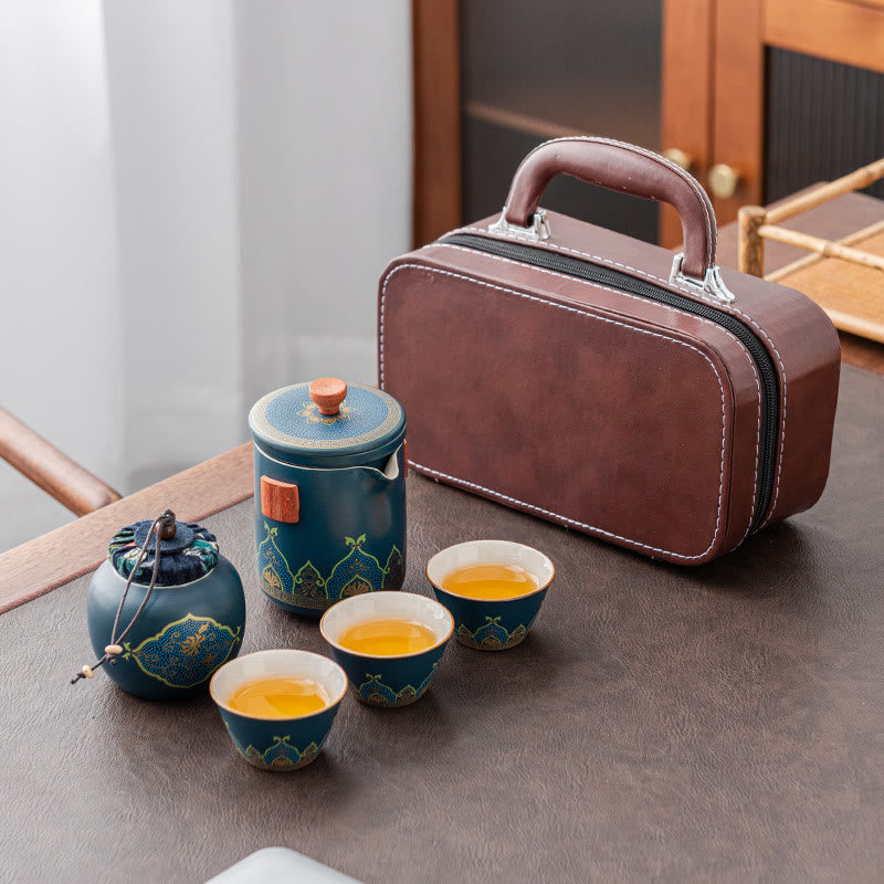 Portable Chinese Gongfu Ceramic Teapot Set with Bag