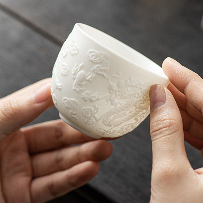 Dragon Phoenix White Porcelain Zen Decor Teacup 115ml