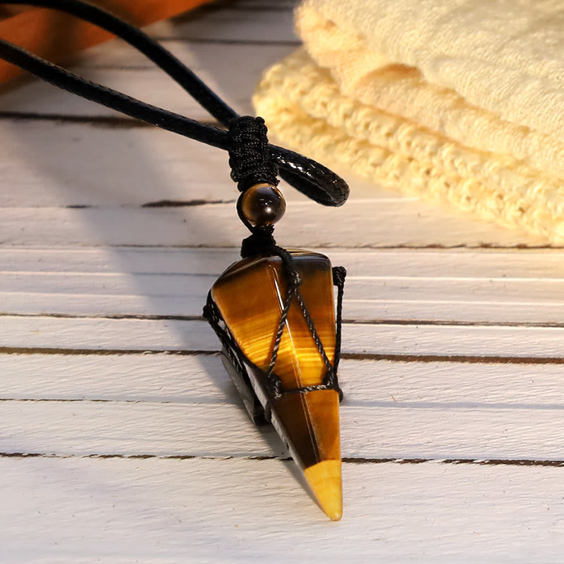 Tiger Eye Natural Stone Pendant Necklace for Protection