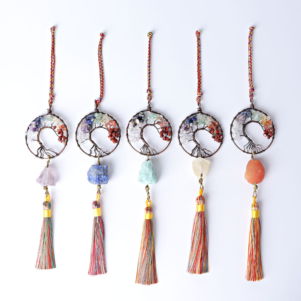 Chakra Life Tree Hanging Ornament with Healing Crystals