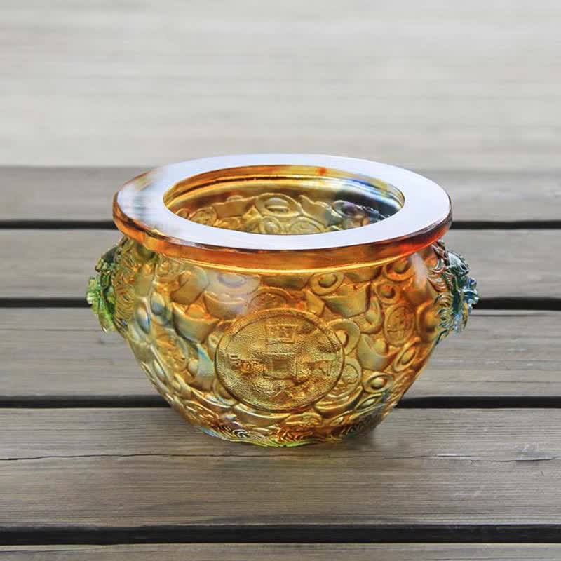 Handmade Liuli Crystal Treasure Bowl for Zen Home Decor