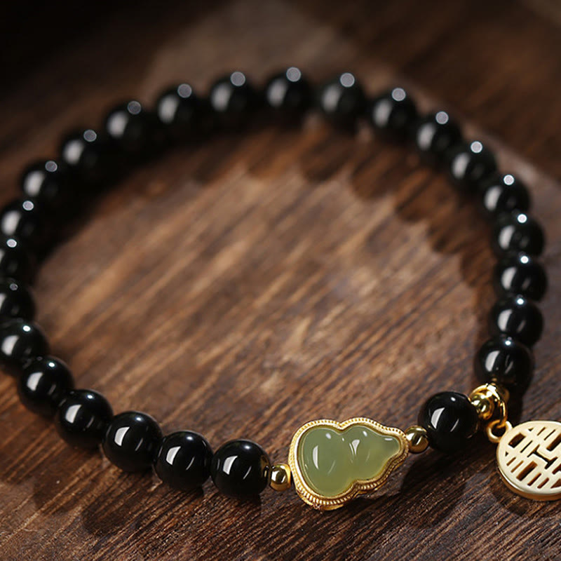 8mm Black Obsidian Hetian Jade Strength Bracelet
