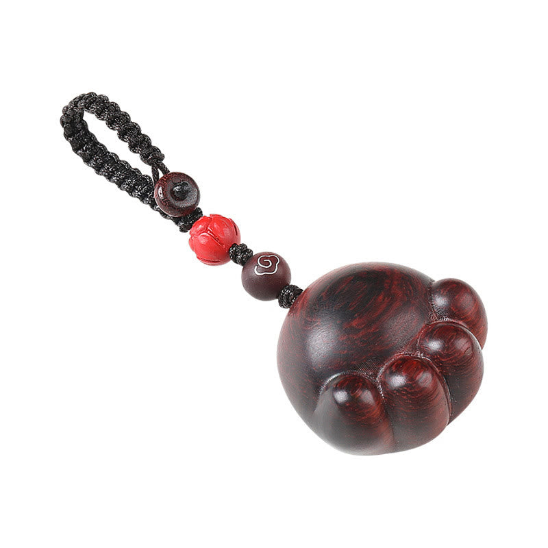 Lucky Cat Paw Wood Protection Key Chain with Red, Green & Ebony Sandalwood