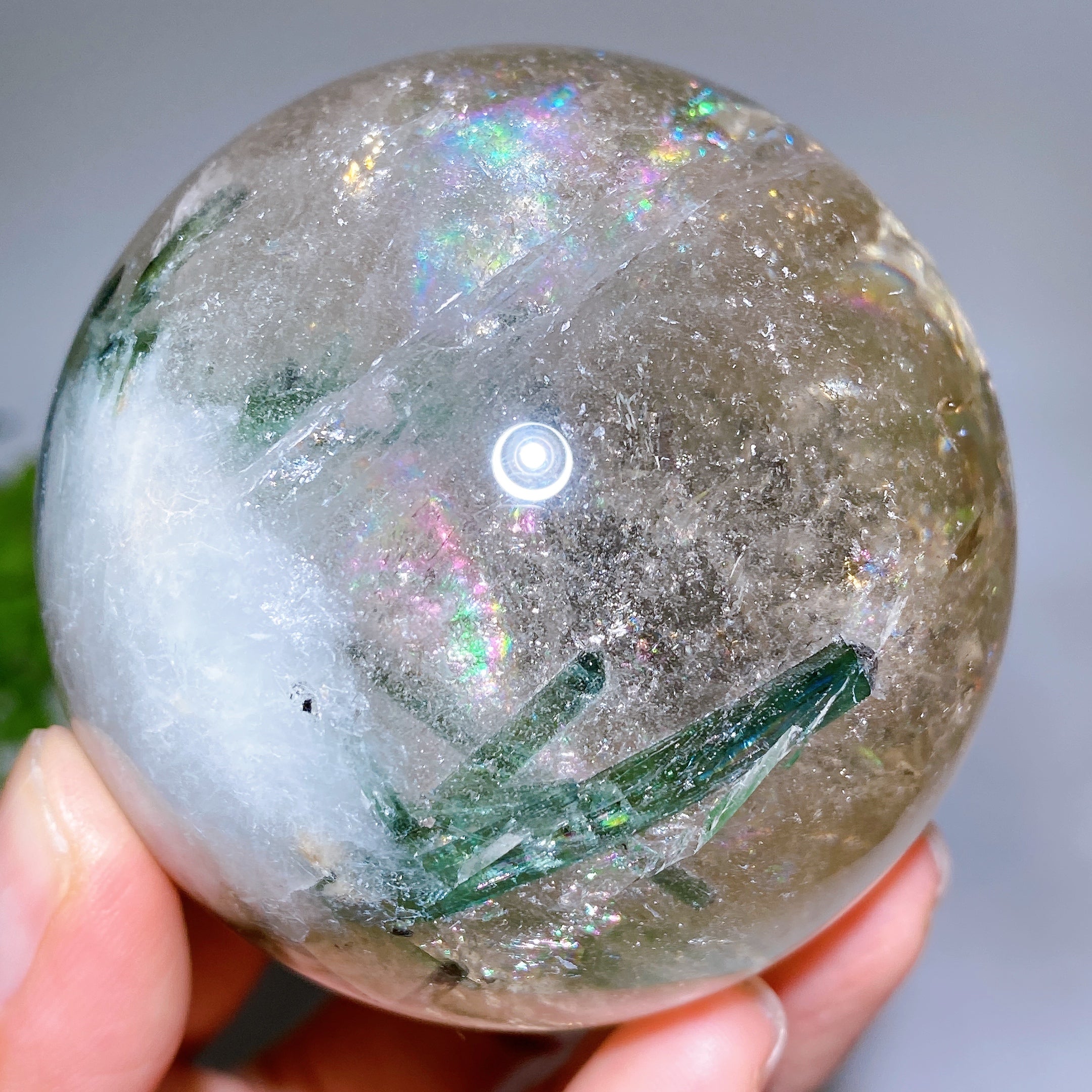 65mm Green Tourmaline in Quartz Crystal Sphere