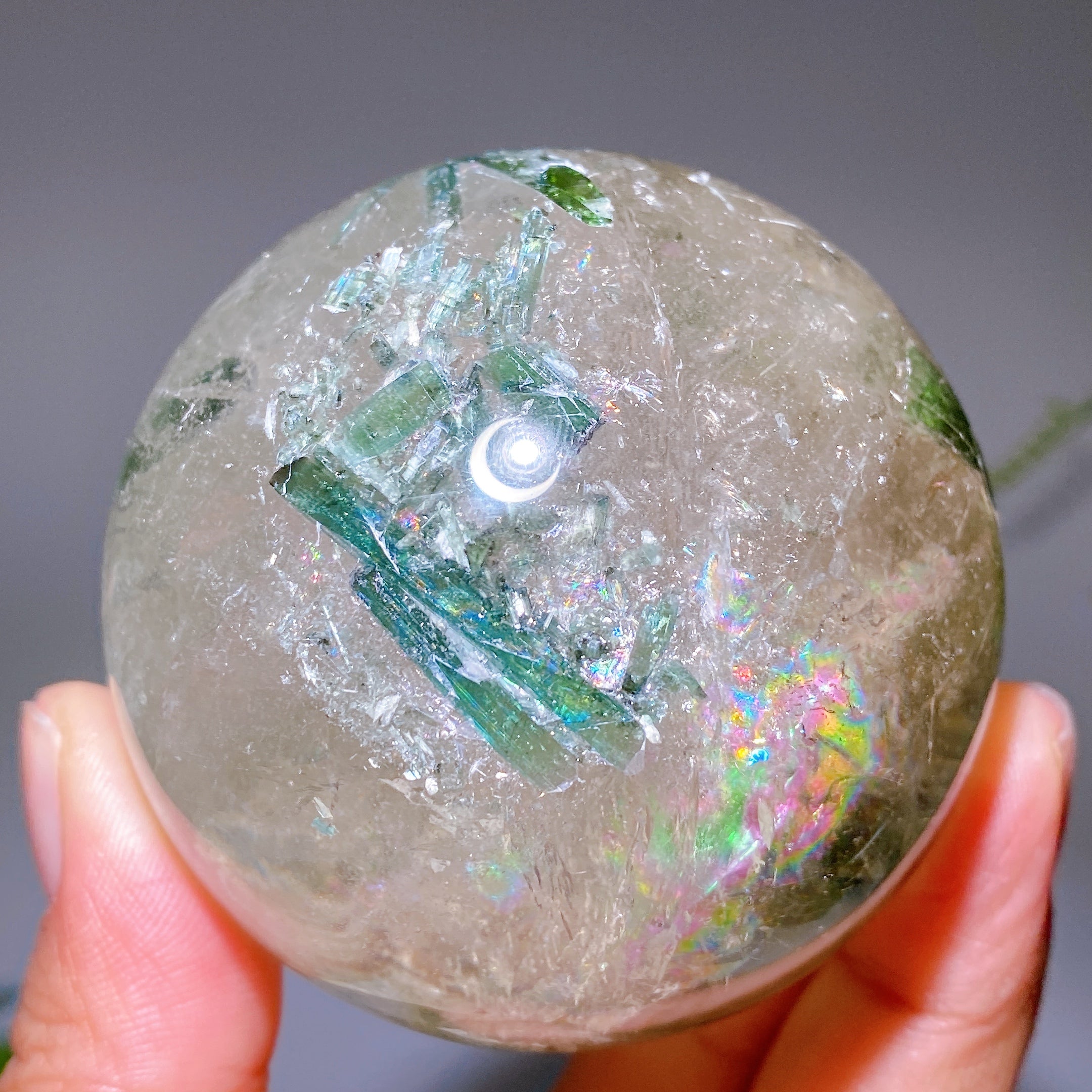 65mm Green Tourmaline in Quartz Crystal Sphere