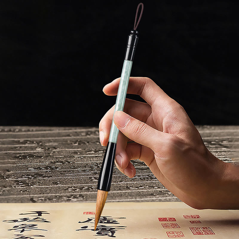 Natural Jade Luck Chinese Calligraphy Brush with Gift Box