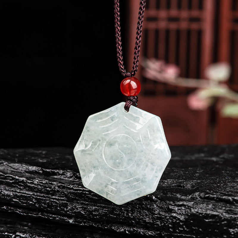 Natural Jade Bagua Yin Yang Luck Necklace for Prosperity