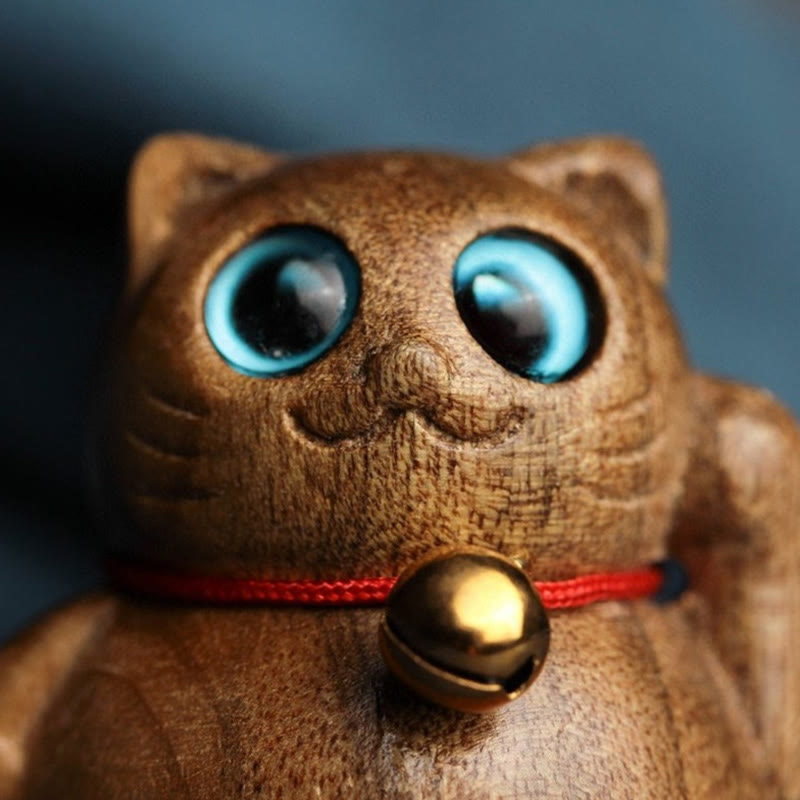 Phoebe Zhennan Wood Mini Lucky Cat Blessing Statue