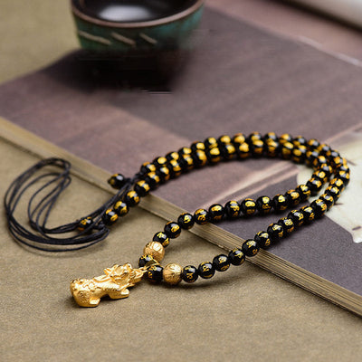 Obsidian Pixiu Necklace | FengShui Wealth Protection Charm