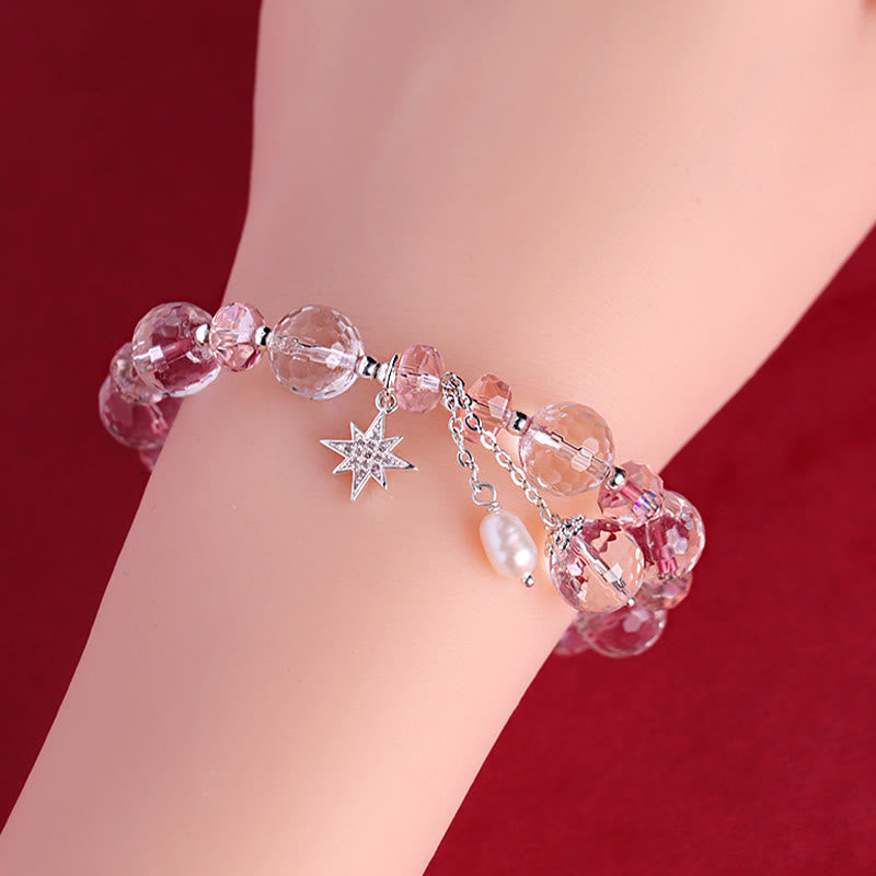 White Crystal and Pink Crystal Protection Star Bracelet
