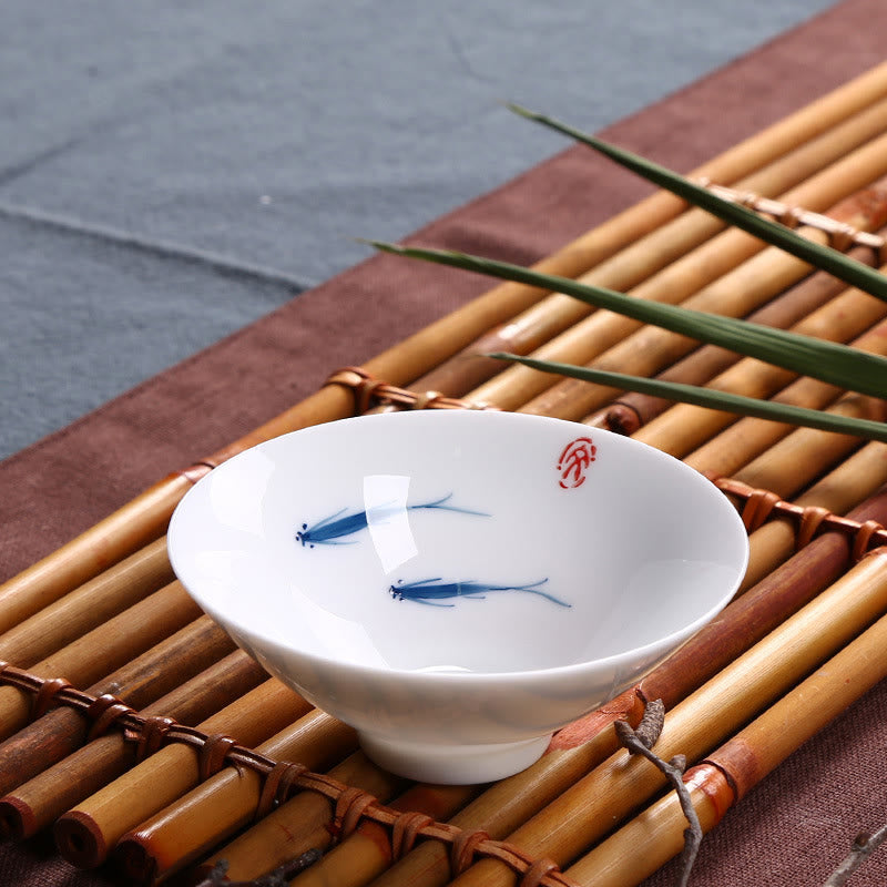 Blue and White Porcelain Koi Fish Ceramic Tea Cup 60ml