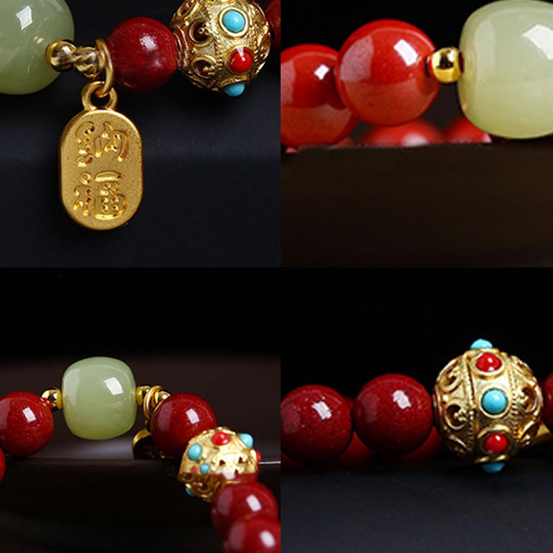 Unisex Cinnabar and Green Aventurine Charm Bracelet 8mm