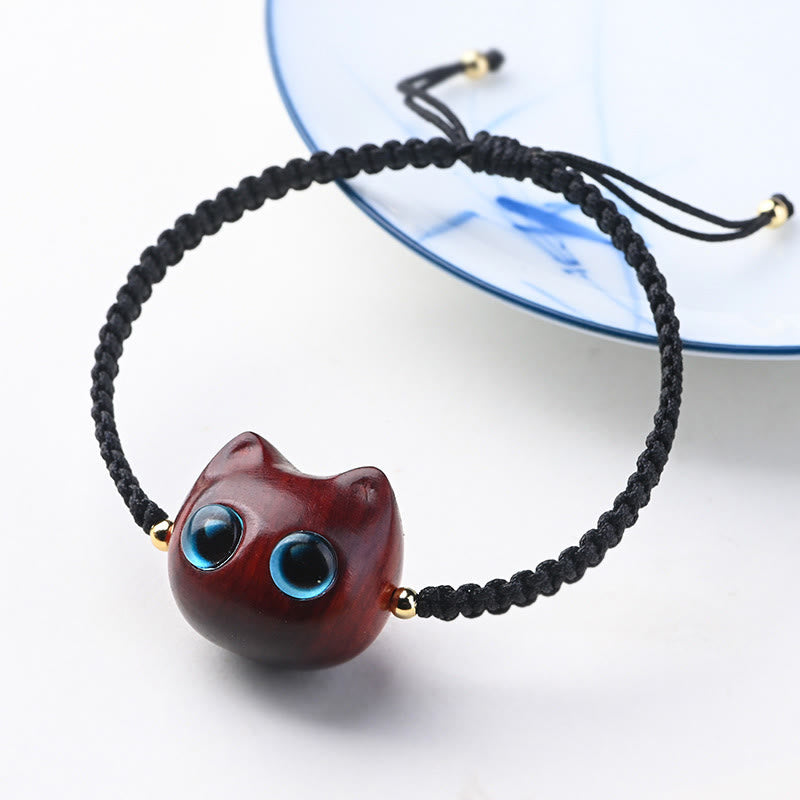 Unisex Small Leaf Red Sandalwood and Ebony Wood Calm Protection Bracelet