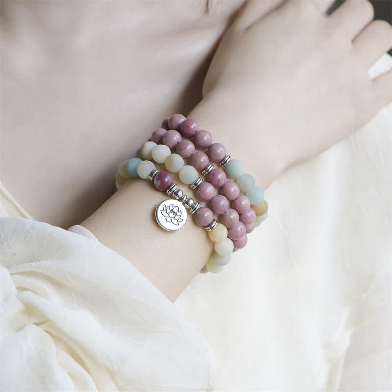 8mm Lotus Lotus Bracelet with Lazurite and Picasso Jasper for Balance