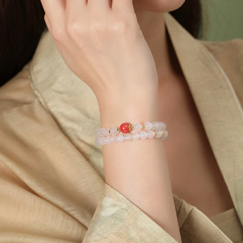 White Agate & Cinnabar Double Wrap Cinnabar Bracelet Protection