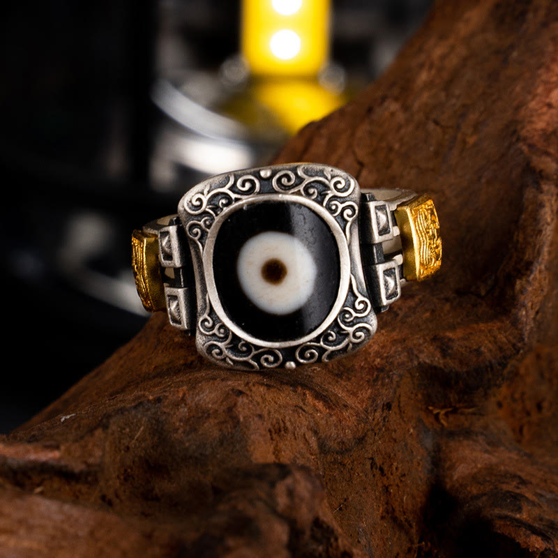 Sterling Silver Zakiram Goddess Wealth Dzi Bead Ring