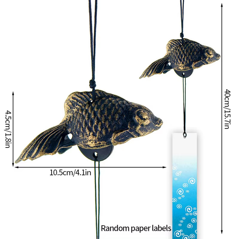 Japanese Iron Wind Chime with Black and Gold Koi Fish Design for Home and Garden Decor