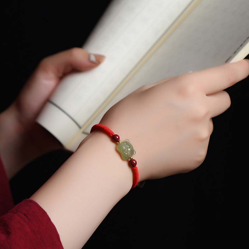 Jade Cinnabar Lucky Tiger String Bracelet for Protection & Luck