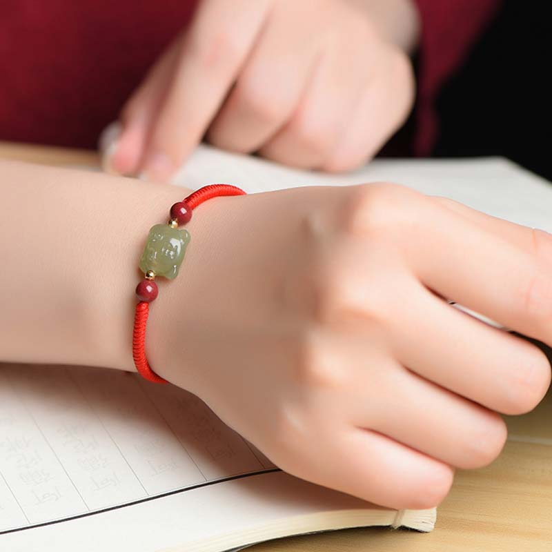 Jade Cinnabar Lucky Tiger String Bracelet for Protection & Luck