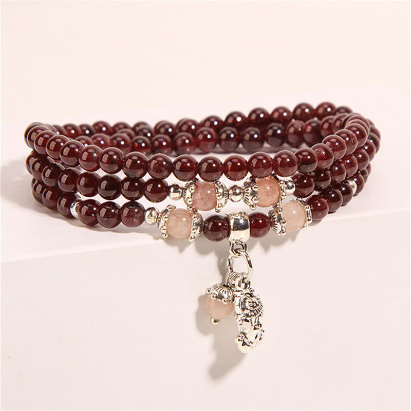 Garnet Triple Wrap Protection Bracelet with Strawberry Quartz