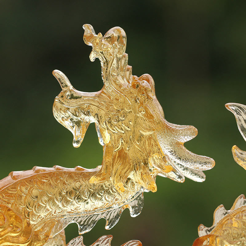 Yellow Dragon Liuli Crystal Spiritual Animal Figurine 8"