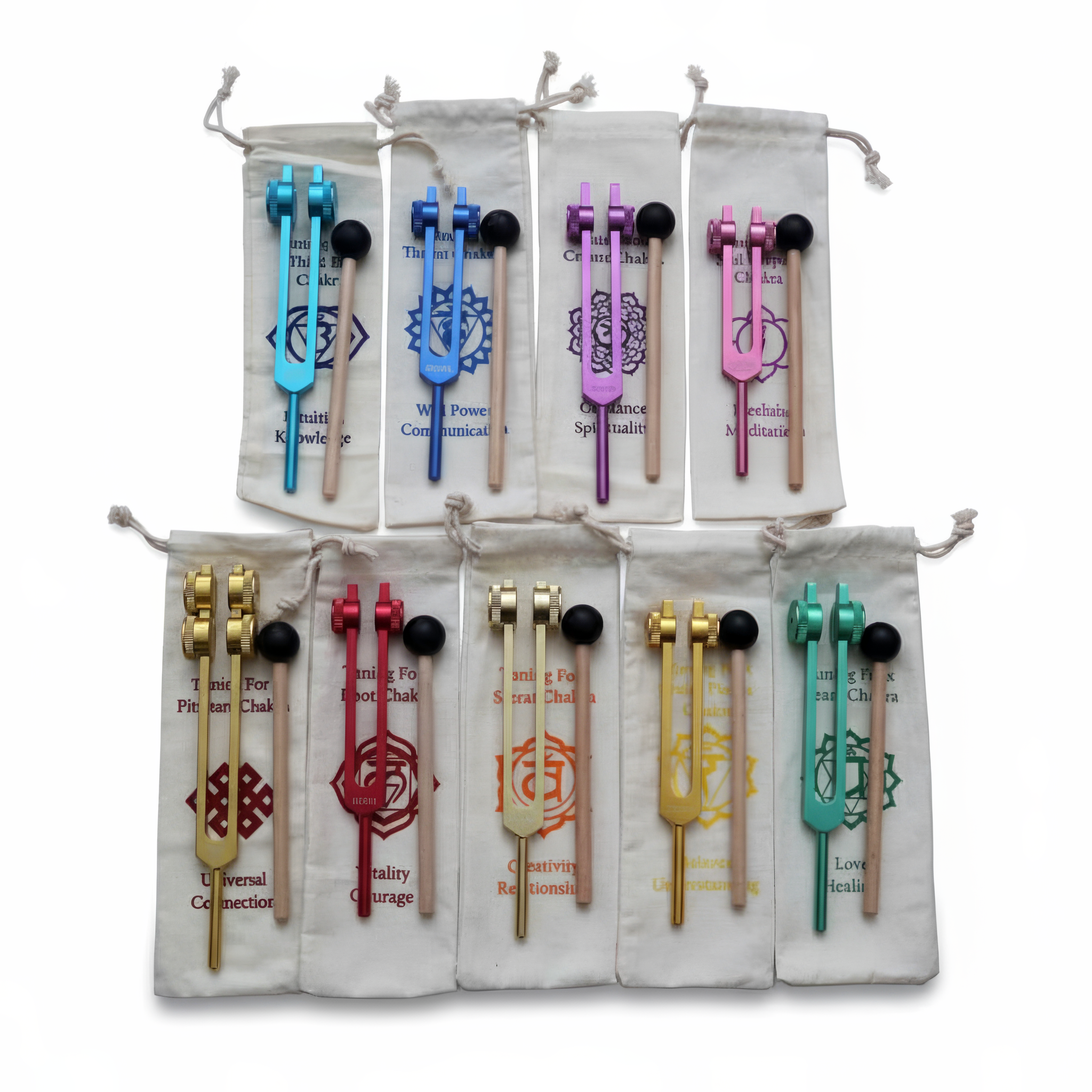 9pc Chakra Tuning Fork Set for Sound Relaxation