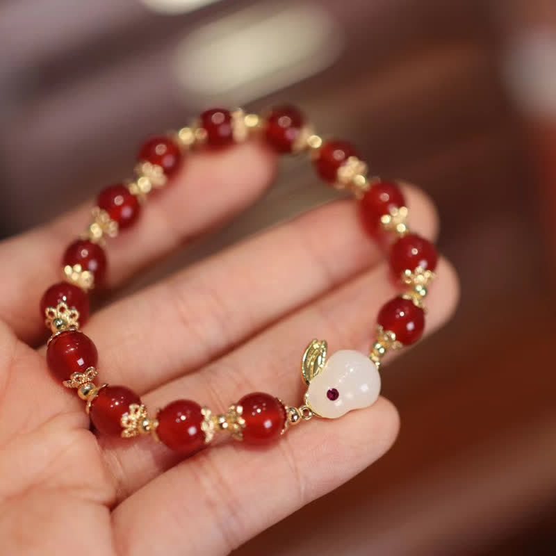 8mm Year of the Rabbit Red Agate White Jade Confidence Bracelet