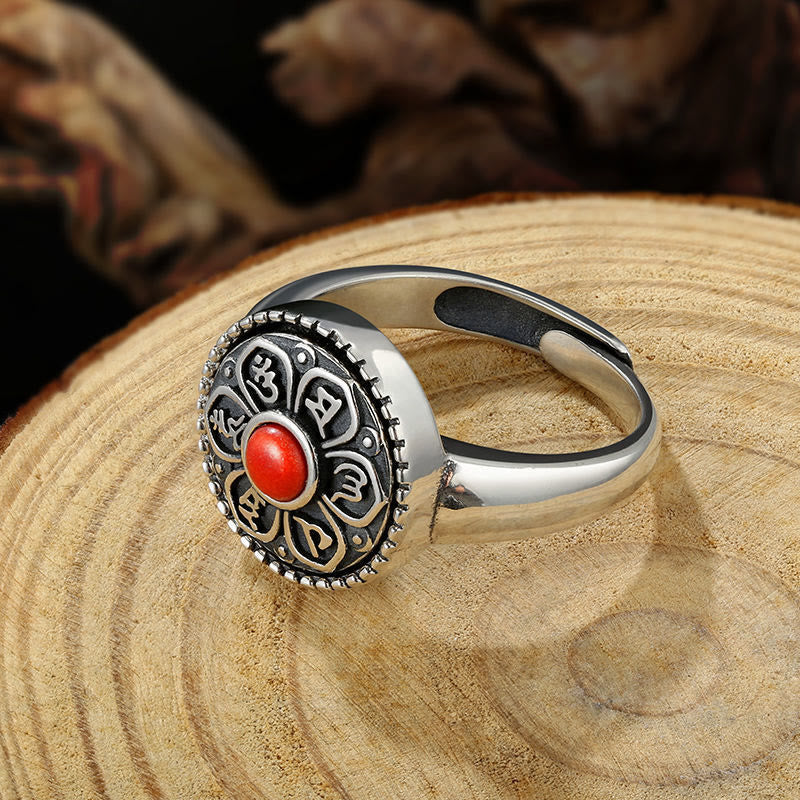 Adjustable Copper Om Mani Padme Hum Ring Spiritual Peace