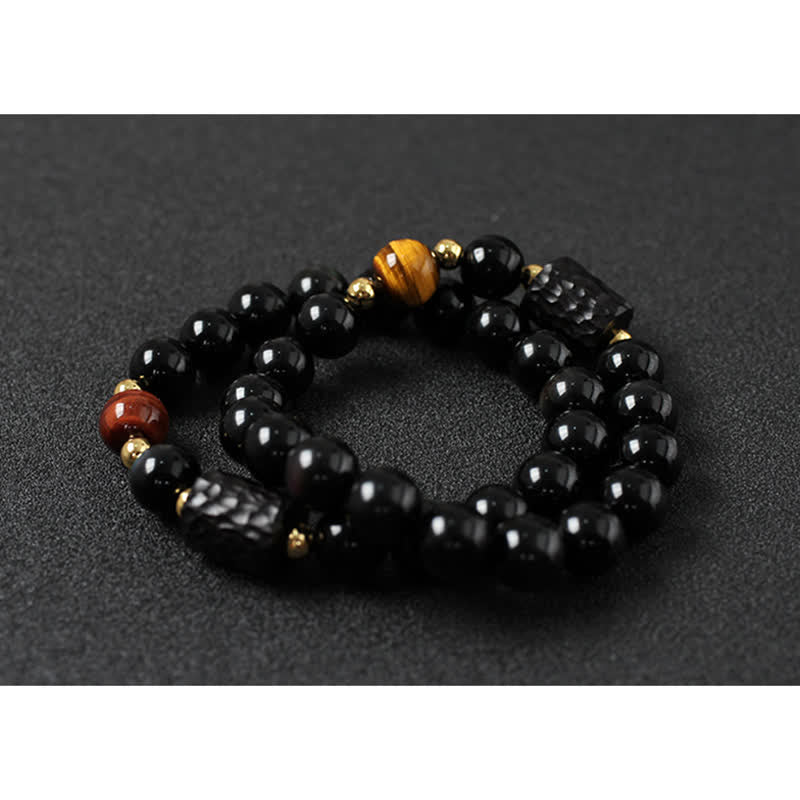 Unisex Black Obsidian & Red Tiger Eye Strength Bracelet 8mm