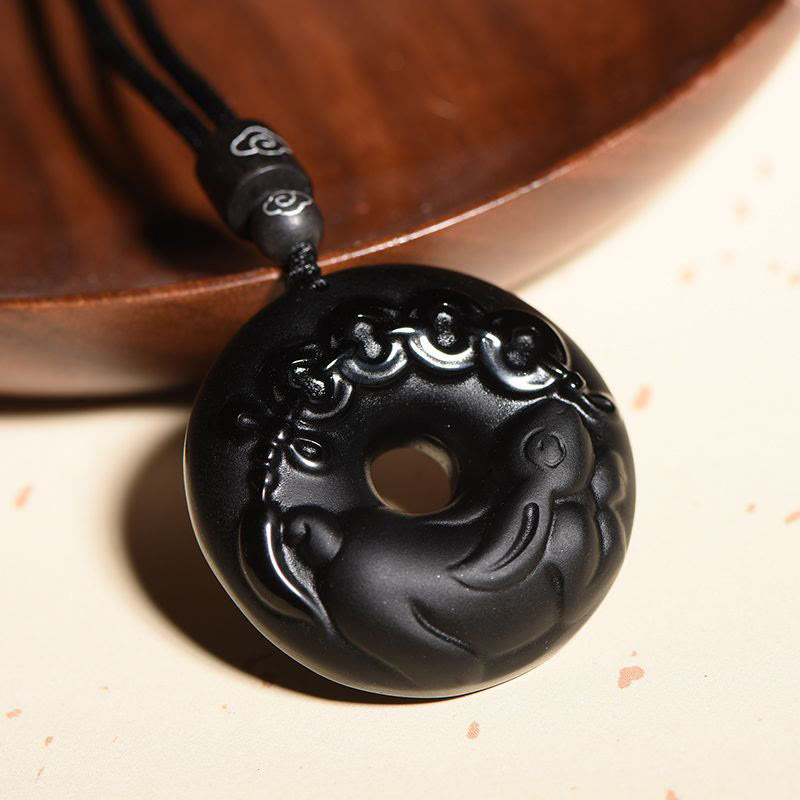 Chinese Zodiac Black Obsidian Strength Necklace Pendant