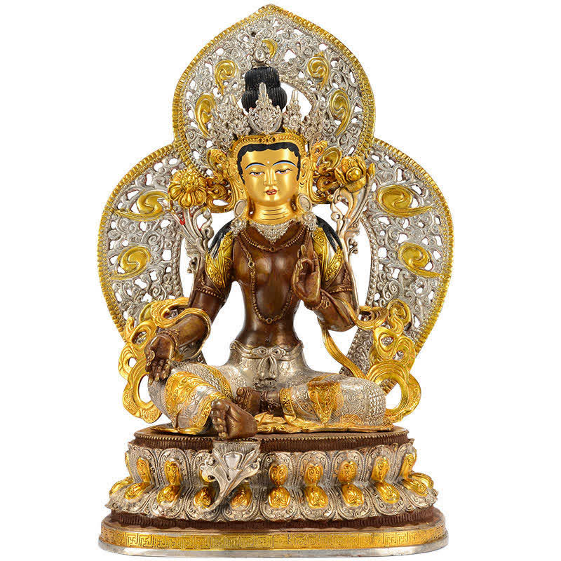 10 Inch Green Tara Copper Buddha Statue for Hope & Protection