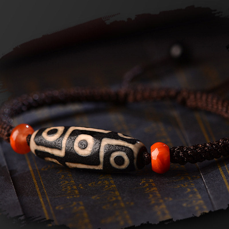Unisex Nine-Eye Dzi Bead Agate Bracelet for Prosperity