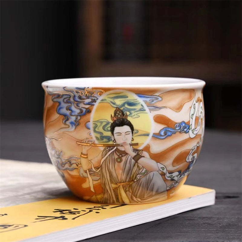 Dunhuang Flying Apsaras Ceramic Tea Cup 100ml Zen Decor