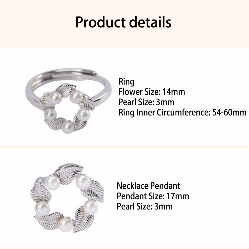 925 Sterling Silver Pearl Leaf Healing Jewelry Set
