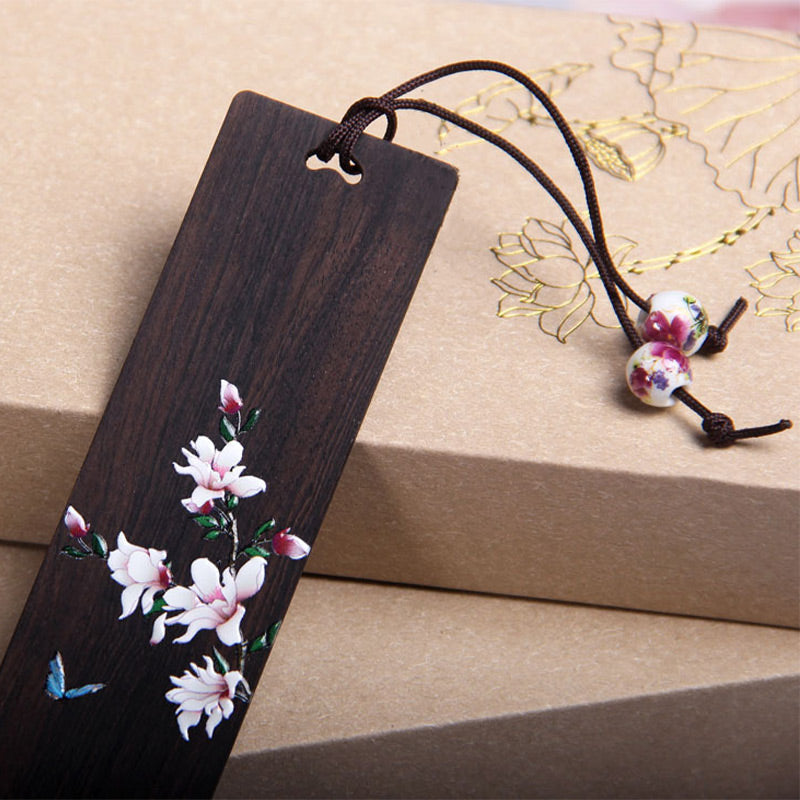 Ebony Wood Butterfly Flower Bookmark for Zen Décor