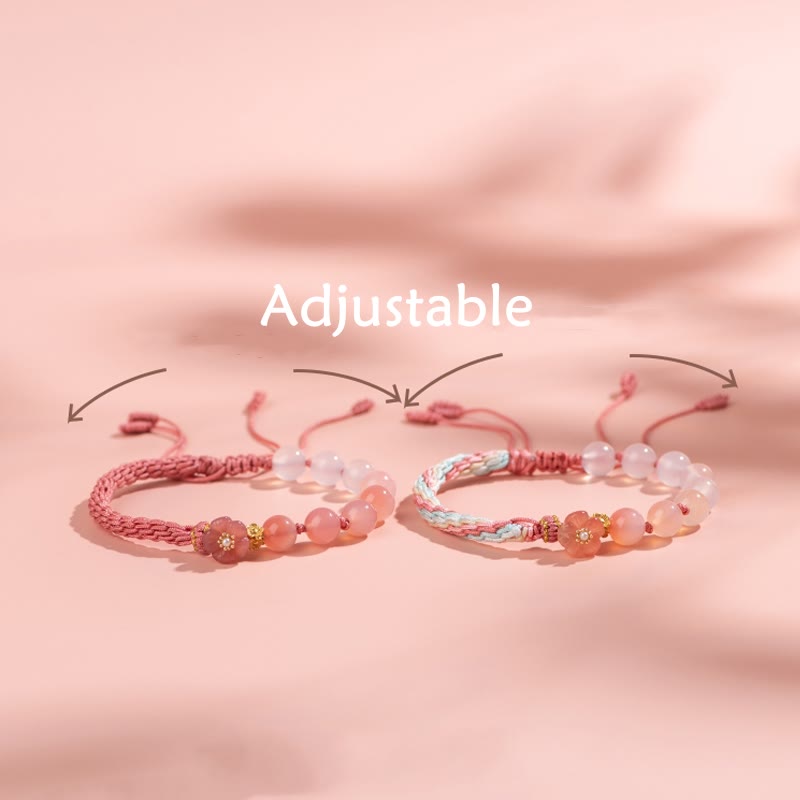 Reincarnation Knot Agate Bracelet with Peach Blossom Charm