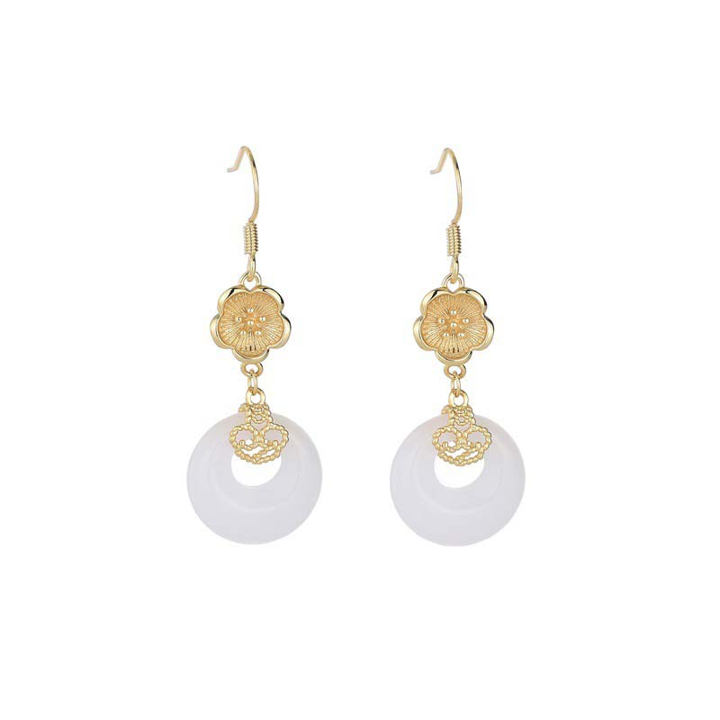 White Jade Blessing Drop Earrings for Protection & Luck