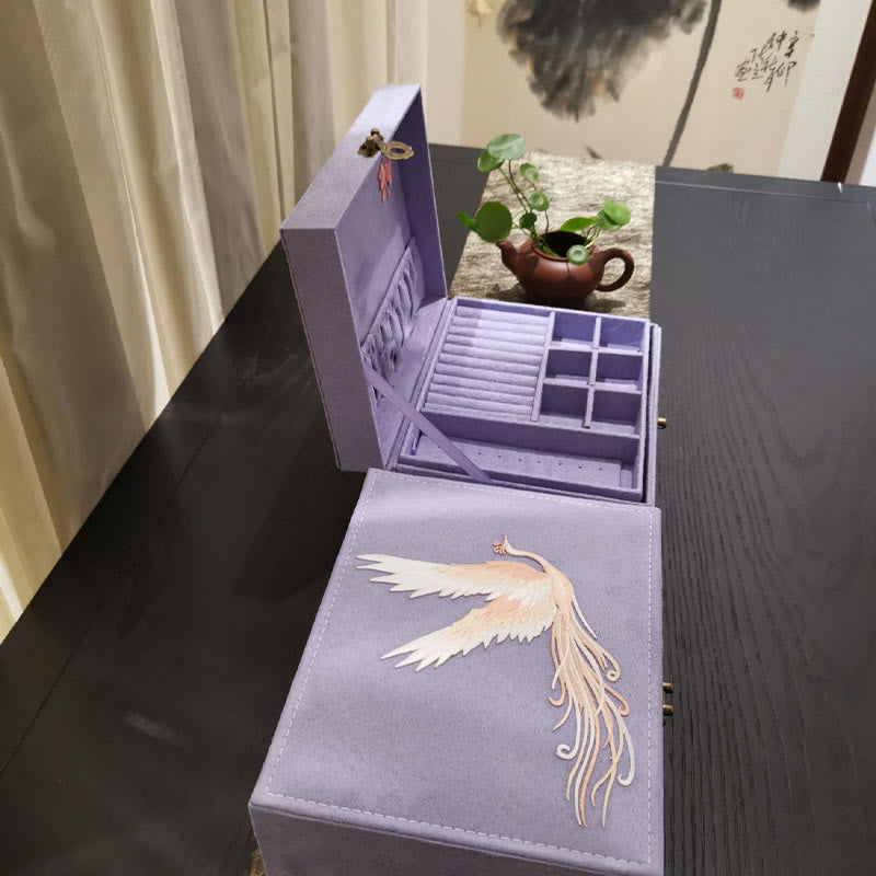 Two-Layer Purple Phoenix Flannel Jewelry Box Organizer