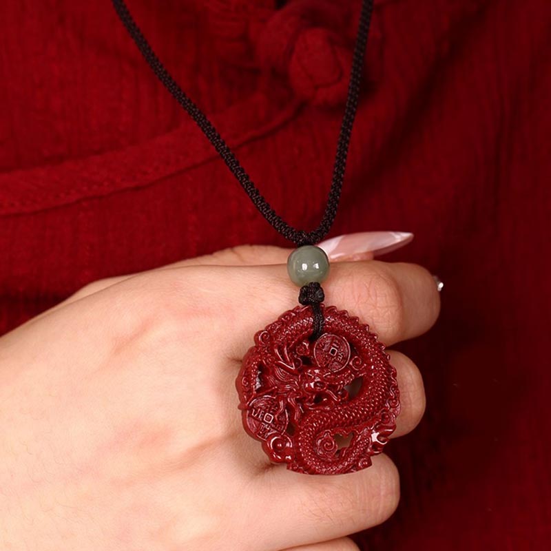 Year Of The Dragon Cinnabar Hetian Jade Necklace Pendant