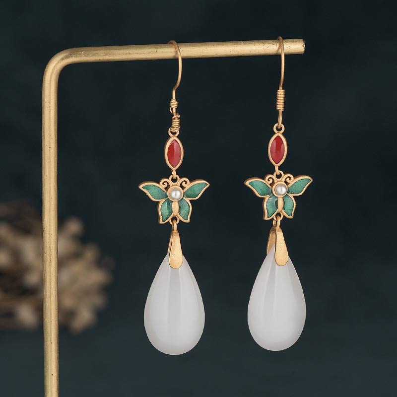 White Jade Luck Drop Earrings for Protection & Happiness