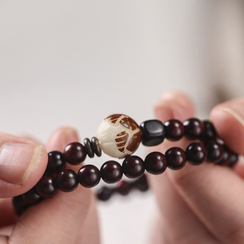 Small Leaf Red Sandalwood Lotus Protection Bracelet 6mm