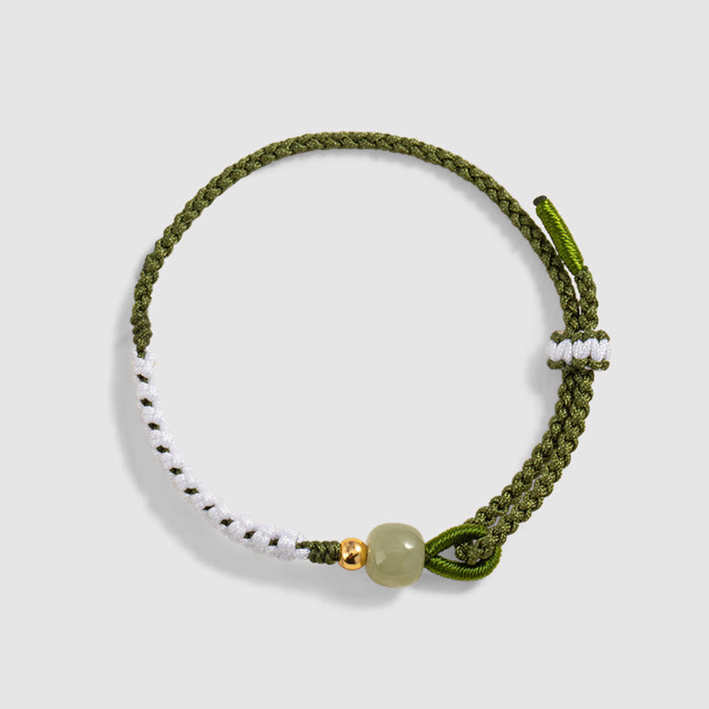 Sterling Silver Hetian Jade Luck Braided Rope Bracelet