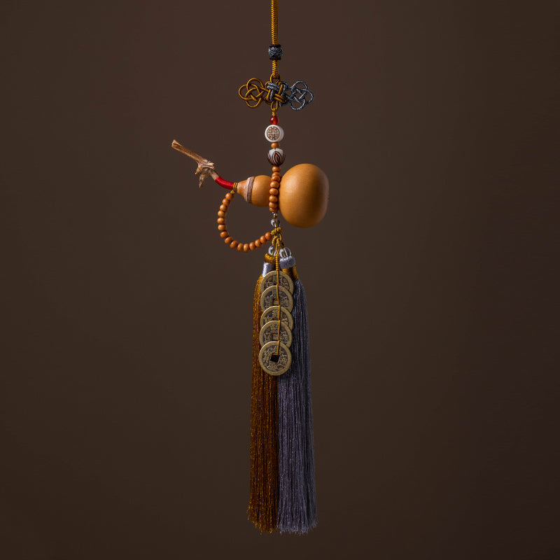 Feng Shui Five Emperor Coins Gourd Tassels 41cm Decoration