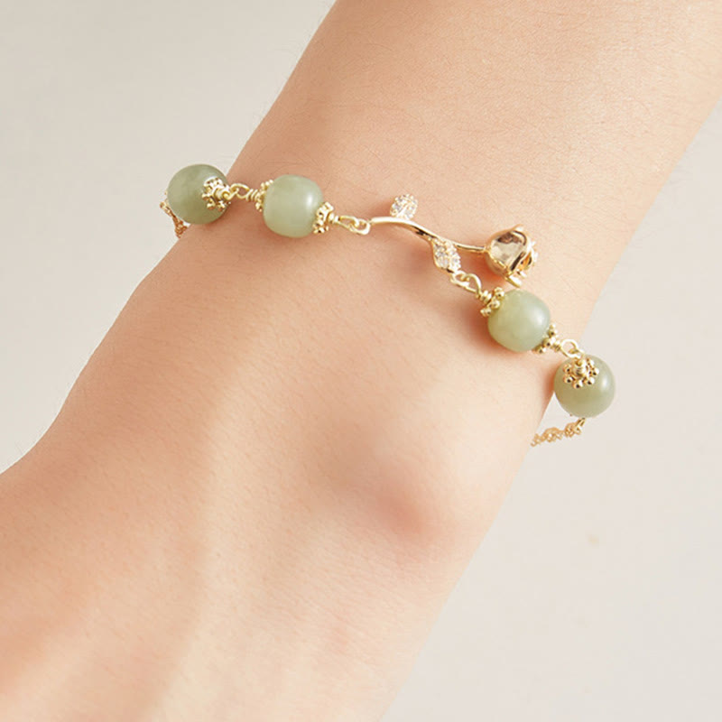 Hetian Jade 14K Gold Plated Luck Chain Bracelet
