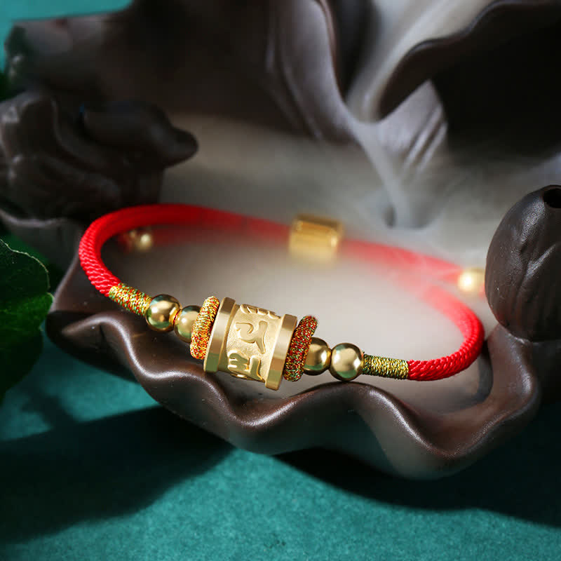 Om Mani Padme Hum Bracelet in Sterling Silver with Lucky Red String