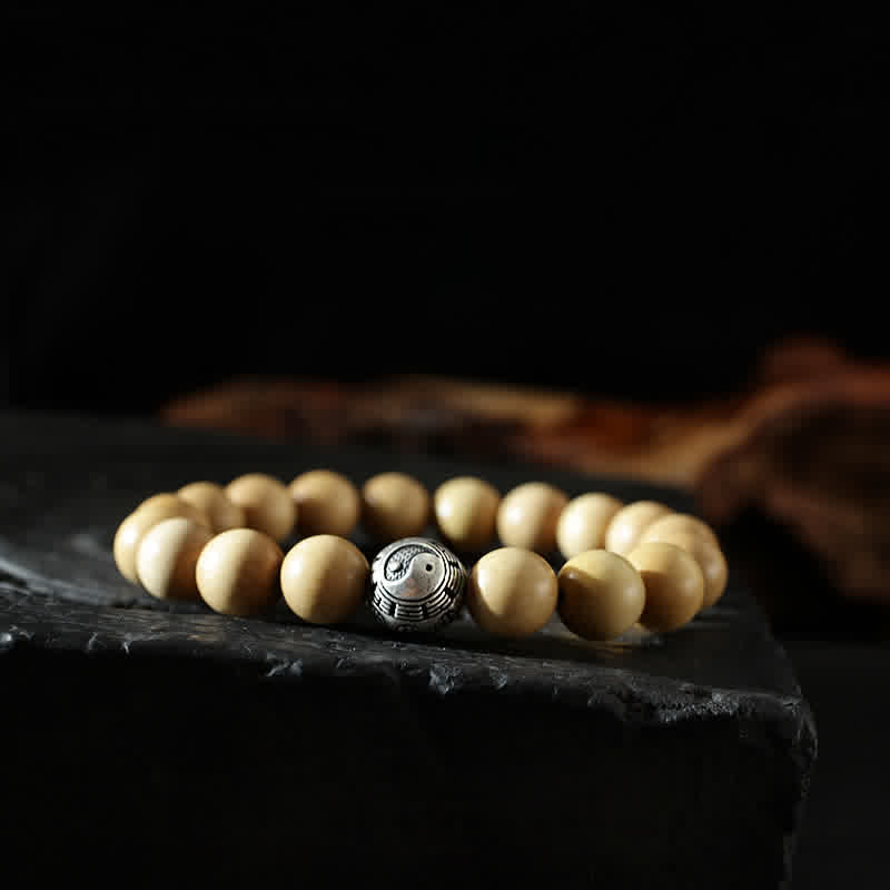 Cinnabar Bracelet with Peach Wood and Lotus Symbols