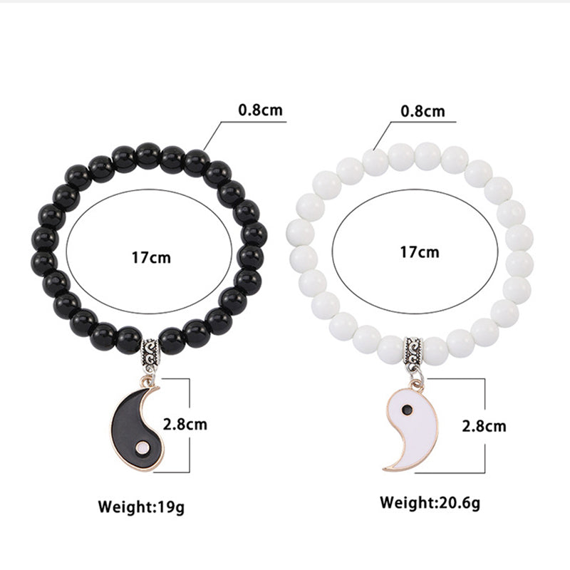 8mm Yin Yang Bracelet with Black Onyx & White Turquoise